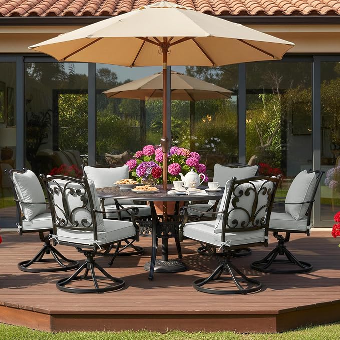 Summsun Patio Cushions for Outdoor Furniture, Faux Linen Water Resistant Backrest and Deep Seat Cushion Set with Non-Slip Bottom, Ties, Removable Cover, 24 x 24 Inch, Light Grey, Set of 4