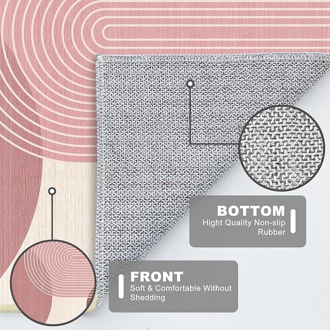 Large Area Rug 6x9 Boho Rug Living Room Bohemian Rugs Machine Washable Modern Geometric Rug Non Slip Printed Low Pile Indoor Floor Carpet for Dining Room Bedroom Office,Pink
