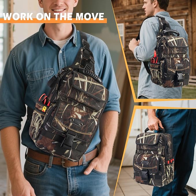 Electrician Tool Pouch Bag, Zippered HVAC Tool Organizer | Heavy-Duty Canvas Fabric, Ergonomic Handle, Removable Shoulder Strap, Ideal for Maintenance Repair Technician