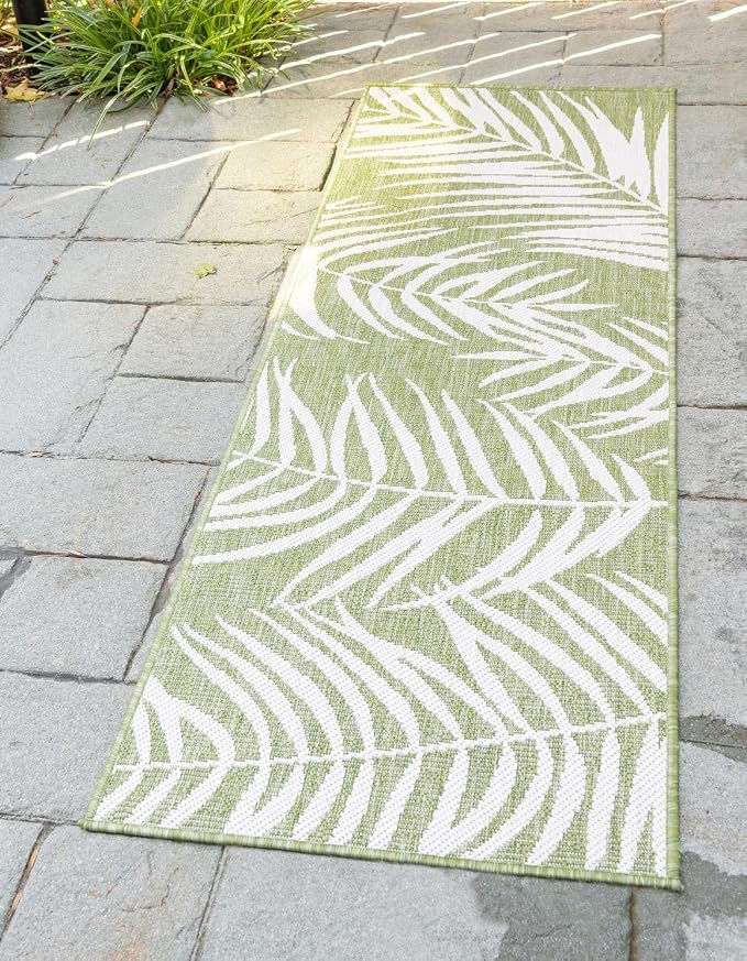 Unique Loom Outdoor Botanical Collection Area Rug - Palm (2' x 8' Runner Green/Ivory)