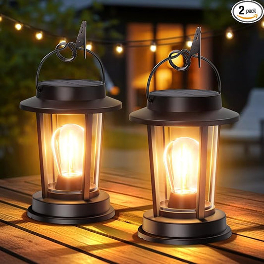 Solar Lanterns Outdoor Waterproof 2 Pack , Upgraded Solar Lights Outdoor, Bright Solar Powered Lanterns Decorative, Hanging Solar Lights for Outside Patio Garden Yard Path Porch Tree Decor