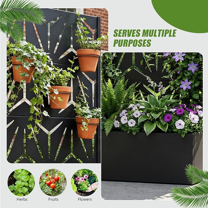Casaphoria Metal Raised Garden Bed with Trellis, 59"x30"x12" Planter Box for Climbing Plants, Vegetables & Vines, Features Drainage Holes and Privacy Screen, Black-Star