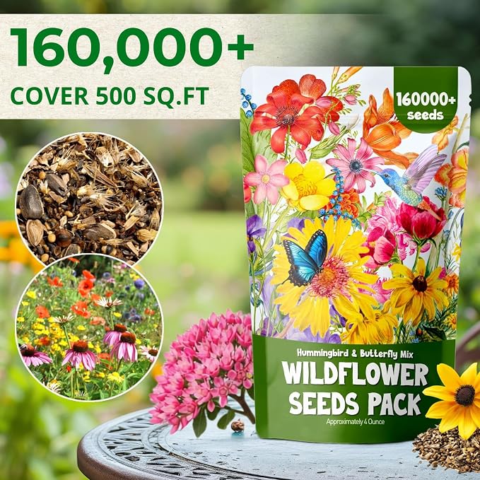 160,000+ Wildflower Seeds Bulk for Planting(4oz) – 13 Varieties Perennial & Annual Mix, Attract Bees, Butterflies & Hummingbirds, High Germination for Pollinator Garden, Gift for Woman