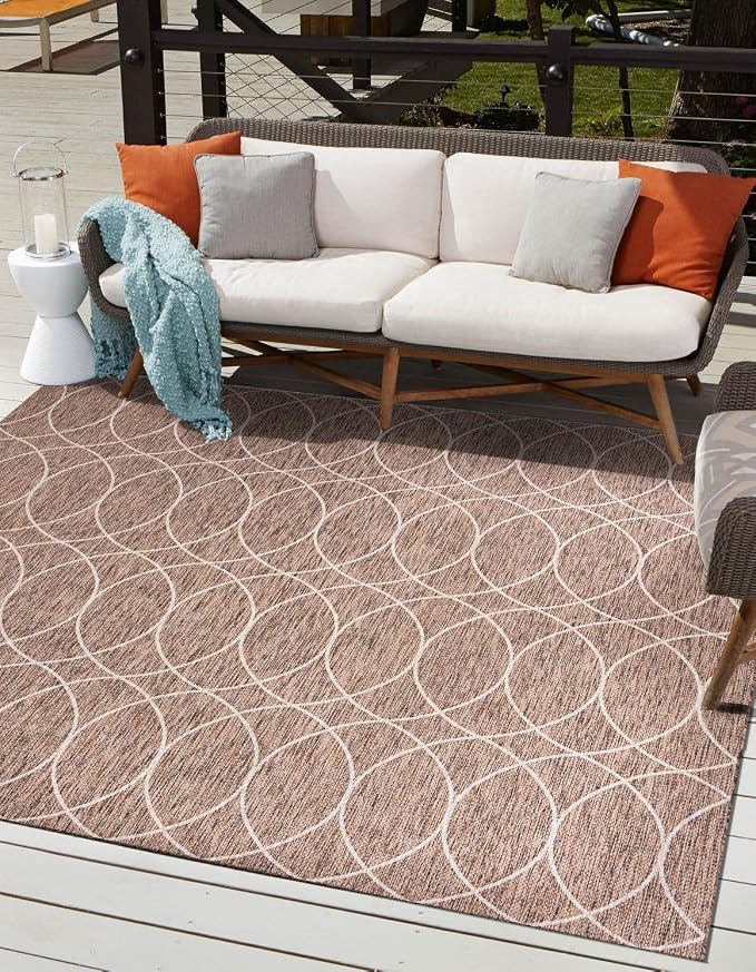 Unique Loom Outdoor Trellis Collection Area Rug - Gitter (10' Square, Brown/ Ivory)
