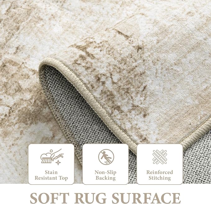 Area Rug Living Room Rugs 8x10 - Large Soft Boho Geometric Rug, Non-Slip Foldable Washable Rugs Non Shedding Morden Indoor Floor Carpet for Living Bedroom Office Dining Room(Neutral Beige, 8'x10')