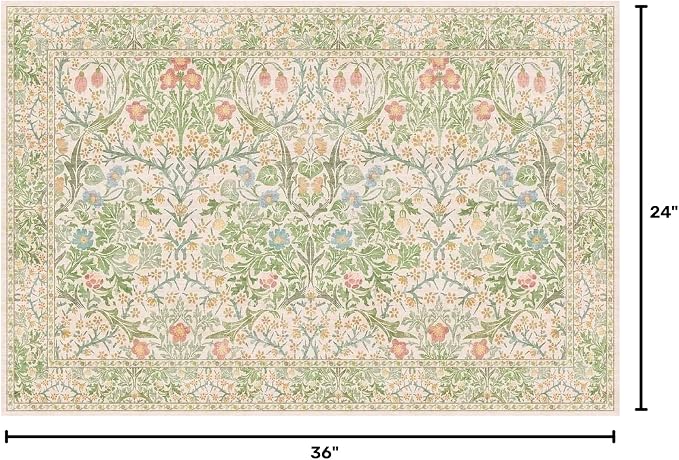 Washable Rug 2x3 - Front Door Rugs Indoor, Non-Slip Bathroom Small Rugs, Vintage Floral Style Rug for Kitchen, Perfect for Entryway Décor (2x3 Beige Green)