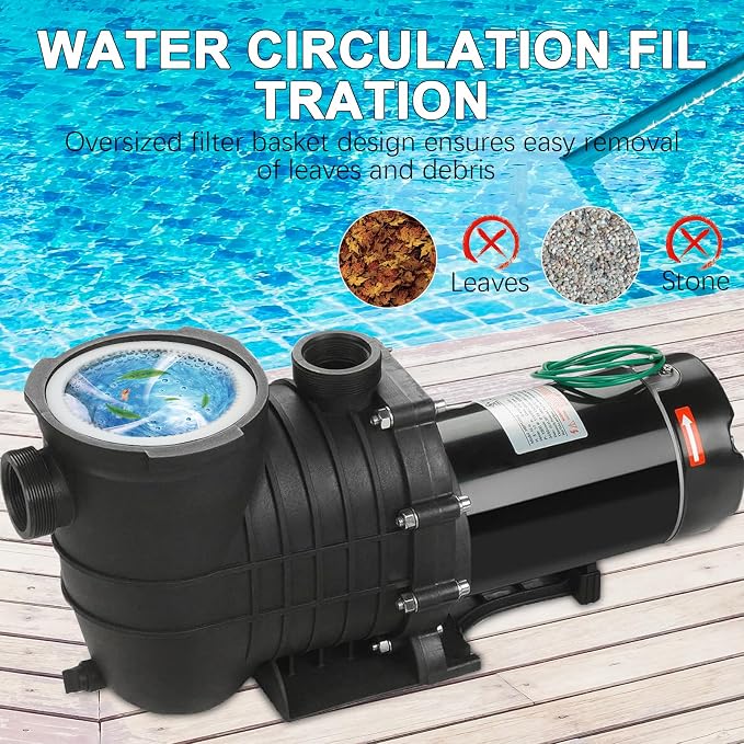 Inground and Above Ground Pool Water Pump,Swimming Pool Pump, Dual Voltage 110-120V/220-240V 1500W High Flow Pool Pump, with Strainer Basket (2.0HP)