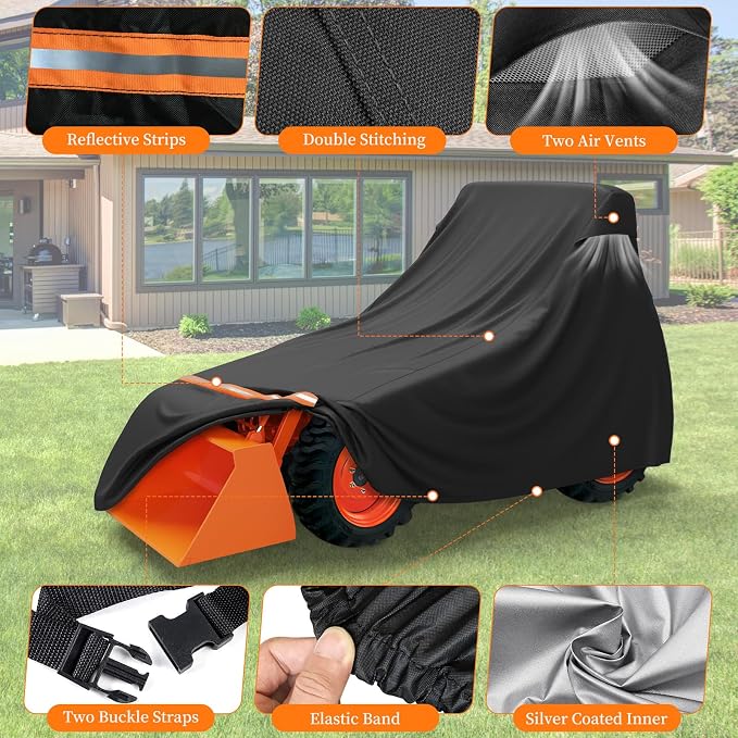 STARTWO Full Tractor Cover Waterproof Heavy Duty, Universal Fits Most Compact Utility Tractors, UV Protection, Dustproof, with Air Vents & Reflective Strips,149 L x 76 W x 86 H in