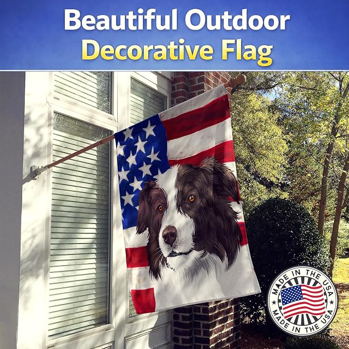 Caroline's Treasures CK6447CHF Border Collie Dog American Flag House Flag Large Porch Sleeve Pole Decorative Outside Yard Banner Artwork Wall Hanging, Polyester, House Size, Multicolor