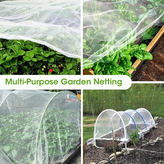 10x35Ft Garden Netting for Raised Bed, Thickened 60 Mesh Bird Netting for Garden Protection, Mesh Insect Row Covers for Plant Pest Barrier Fruits Flowers Crops Greenhouse Protect from Birds Bugs
