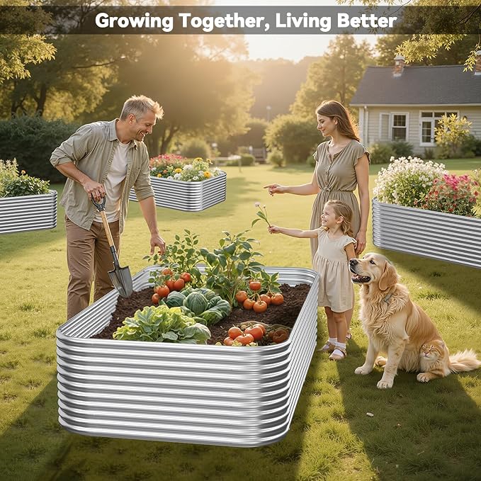 4 Pack Tall Corrugated Galvanized Steel Raised Garden Bed Outdoor | Metal Above Ground Garden Bed for Vegetables and Flowers, Raised Beds for Gardening-8x4FT