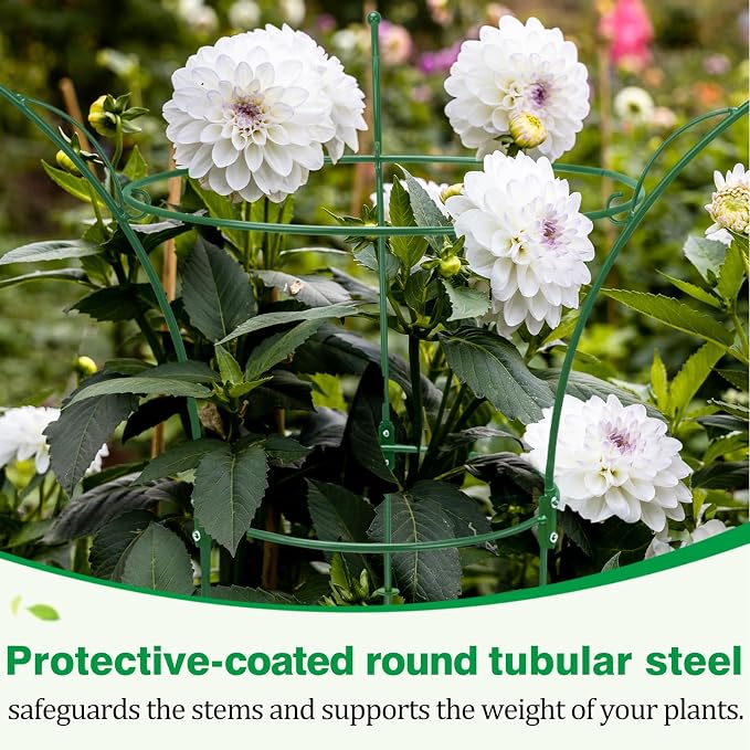 6 Pack Peony Cages and Supports Cages 13" D x 22.8" H Heavy Duty Metal Support Frame for Peonies & Roses Natural Bouquet Shape Garden Stakes for Outdoor Plants Flowers Ornamental (Green)
