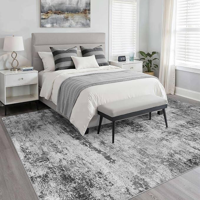 LOONGRUG 10x14 Area Rugs Washable Neutral Modern Living Room Rug Black Gray | Large Abstract Soft Stain Resistant Indoor Non-Slip Carpet for Bedroom Nursery Kids Office Playroom Dining Room