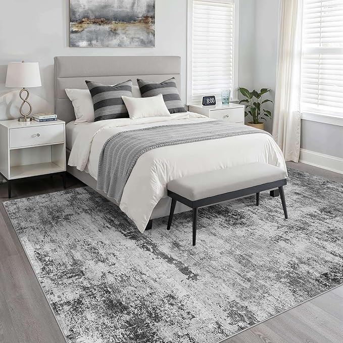 LOONGRUG 5x8 Area Rug Washable Neutral Modern Living Room Rug Black Gray | Abstract Soft Stain Resistant Indoor Floor Non-Slip Carpet for Bedroom Nursery Kids Office Playroom