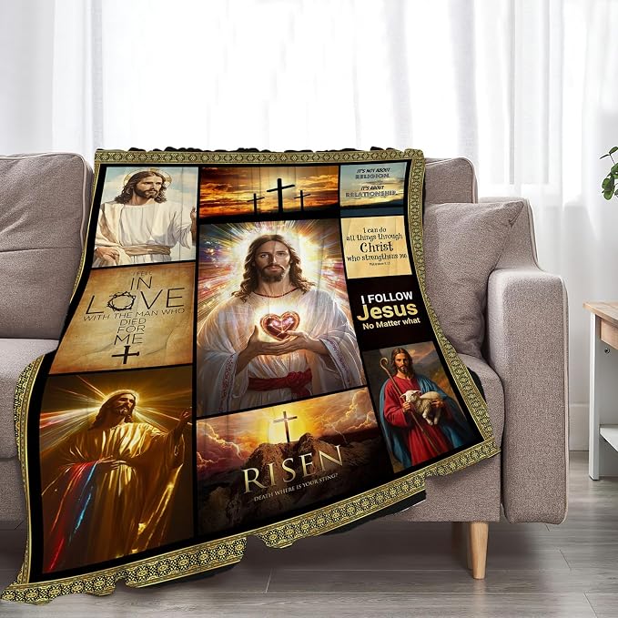 Jesus Throw Blanket Cozy Plush Christian Religious Gifts Blankets Flannel Fleece Lightweight Fuzzy Blanket for Girls Women Men Boys 80"X60"