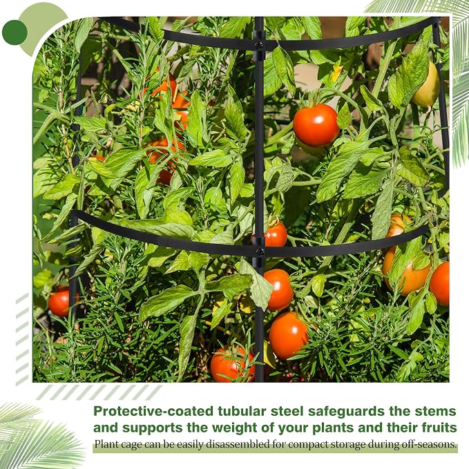 4 Set Titan Peony Plant Support Stakes Black Metal Peonies Cages 17.7" D x 35.4" H Tomato Cages Rings Sturdy Garden Plants Support Trellis for Climbing Plants