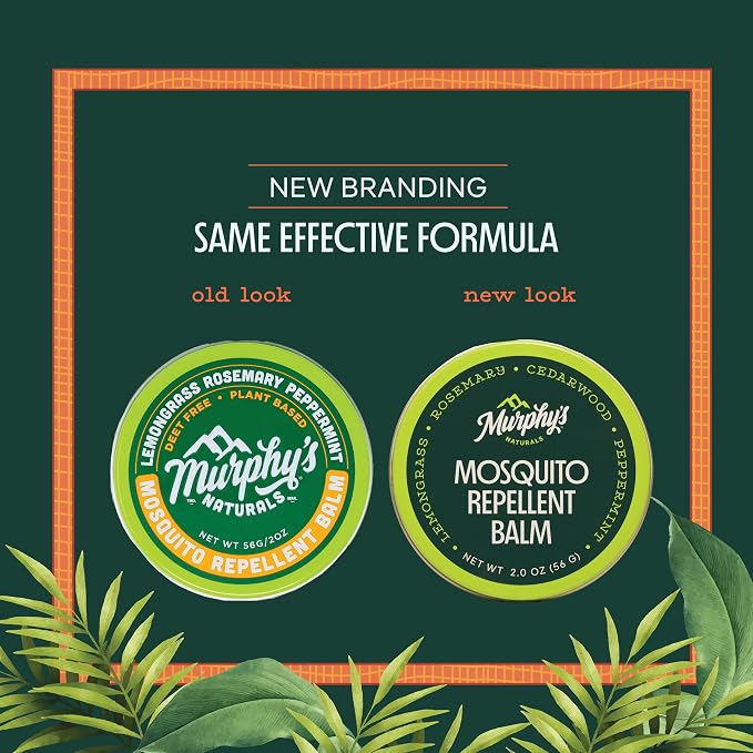 Murphy's Naturals Mosquito Repellent Balm, Plant-Based, 2 oz (Pack of 2) | Formulated with cedarwood, lemongrass & rosemary oils; DEET-free*, repels mosquitoes up to 2 hrs & ticks 1 hr; travel-size