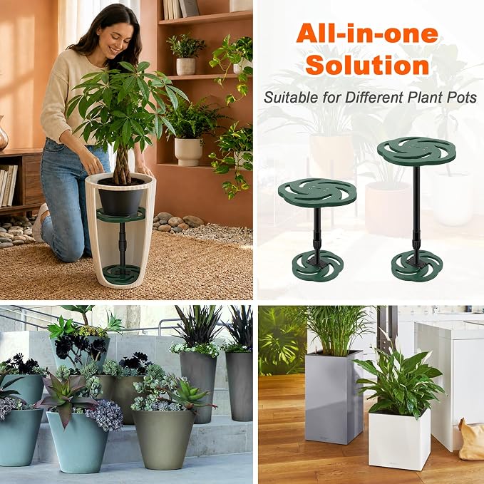 Axcoix Adjustable Height Plant Risers for Inside Pots, 12-21" Plastic Planter Inserts for Large Pots, Pot Fillers for Tall Square Round Taper Planters (6" 8" 10" Base or Top)