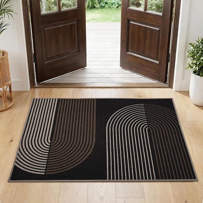 GarveeHome Modern Rainbow Easy Jute 3x5 Patio Rug, Indoor Outdoor Patio & Entryway Mat, Washable Non-Slip Carpet for Mudroom, Farmhouse Decor, Front Door