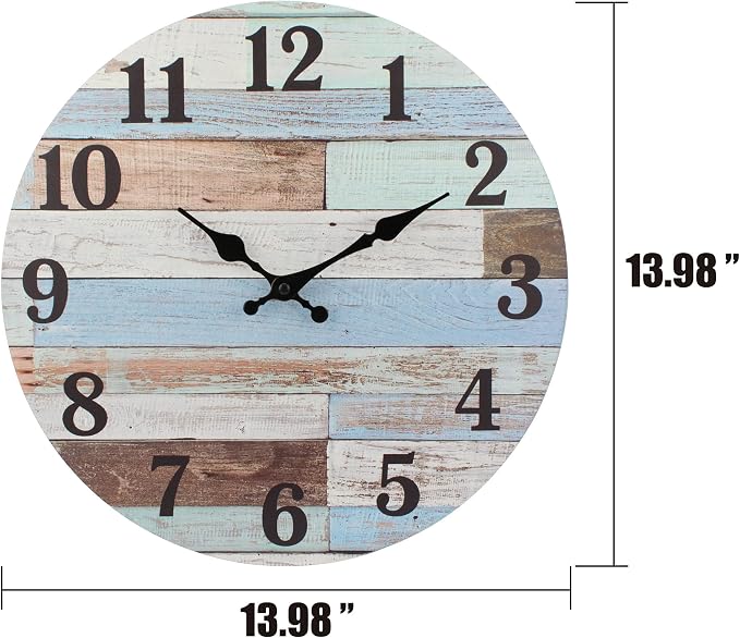 Stonebriar Vintage Coastal Worn Blue 14 Inch Round Battery Operated Wall Clock