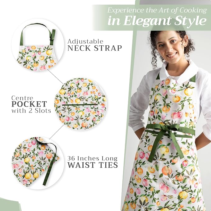Maison d' Hermine Aprons for women with Pocket 100% Cotton (27.50"x31.50") | Adjustable Neck Strap & long ties Apron Men Chef Wedding Cooking Gardening Server Maid