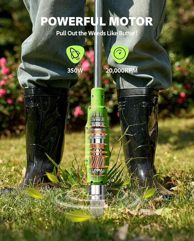 TaskStar Electric Weed Puller Tool: 21V Battery Powered w/ 2pcs 2000mAh, Heavy Duty 3-Claw Steel Root Weeder Stand-Up Remover Picker Grabber Popper, for Dandelion Lawn Garden Yard EWP001