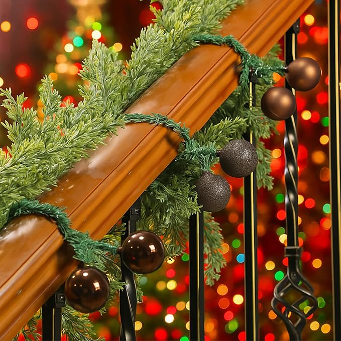 Dingion 30 Pcs 20 Inches Christmas Garland Ties with Balls Decorative Twist Ties for Banister Stairs Railing Reusable Flexible Twist for Home Xmas Holiday Decor Gift Craft Wrapping(Brown)