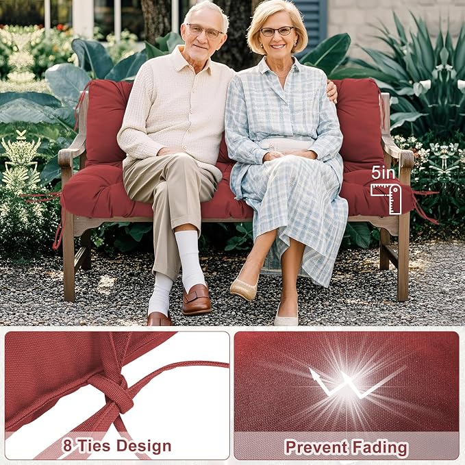 Porch Swing Cushions 3 Seater Replacement Thicken 5" Waterproof & Fade Resistant Swing Cushions for Outdoor Furniture Bench Patio Swing Cushion with Backrest & Ties(Wine Red 55x40x5inch)
