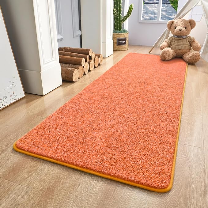 Keeko 2x8 Area Rugs for Living Room,Soft Washable Memory Foam Bedroom Rug | Indoor Throw Rug Low Pile Minimalist Non Slip Carpet for Kids Nursery Classroom Dorm Room Home Decor Orange and White