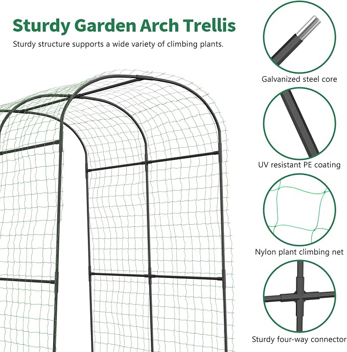 SUNYRISY Garden Arch Trellis for Climbing Plants Outdoor, 71" x 47" x 83" Metal Core Tall Archway Tunnel Plant Support for Cucumber Tomato Vine Flowers Vegetables Climbing Plants