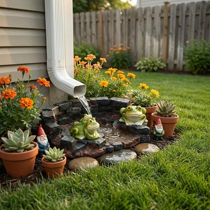 Decorative Frog Statue Splash Block Gutter Downspout Outdoor Garden Decor, Larger Gutter Downspout Statues for Patio,Yard and Lawn Accessory, Stone Resin Rain Concrete Gutter Guardian,14"L x 9.5"W