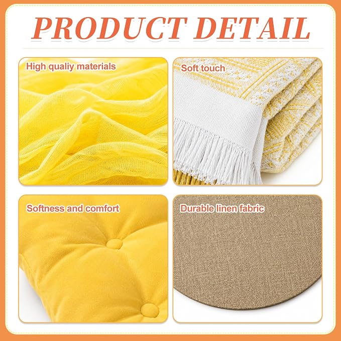 Cinrobiye Boho Picnic Party Set for Outdoor, Aesthetic Picnic Setup with Large Picnic Blanket, Floor Cushions, Table Runner, Napkins, Balloons for Wedding, Bridal Shower, Birthday(Yellow)