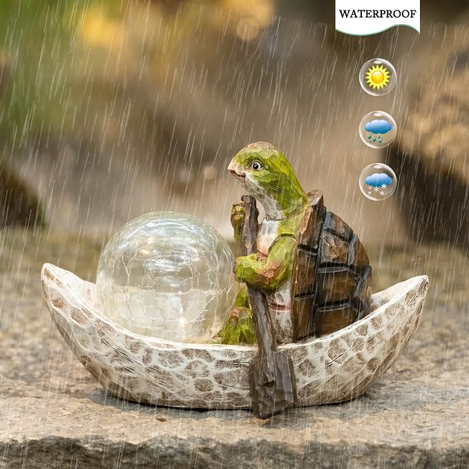 Rezpuao Garden Statue of Turtle,Garden Decor Tortoise Figurine,Turtle Outdoor Statue,Solar Tortoise Decor for Patio,Balcony,Yard,Lawn Ornament,Perfect Gardens Gift