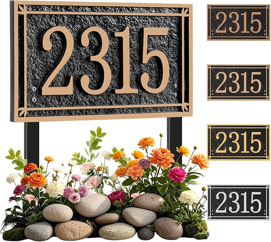 Custom House Address Sign, House Number Plaque Sign for Lawn,Yard,Ground,Driveway,Garden with 2 Stakes,Style 3