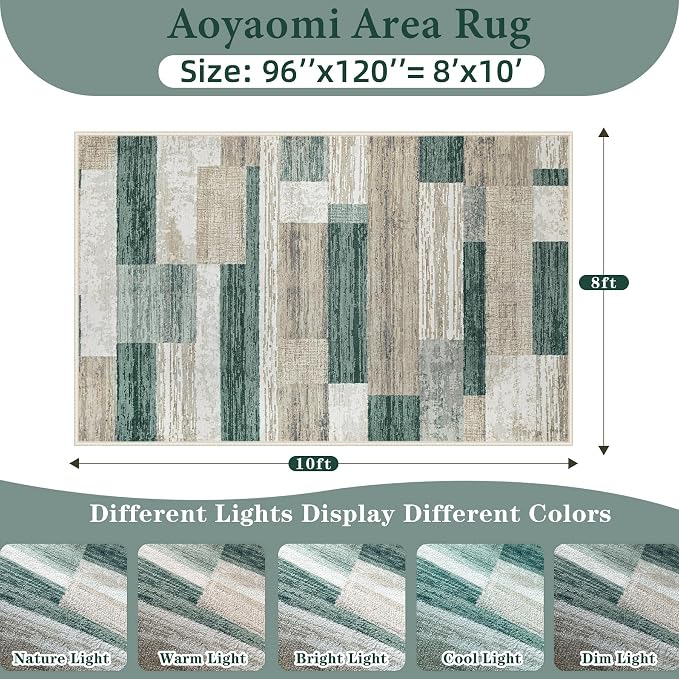 Area Rug Living Room Rugs 8x10 - Large Soft Boho Geometric Rug, Non-Slip Foldable Washable Rugs Non Shedding Morden Indoor Floor Carpet for Living Bedroom Office Dining Room (Green,8'x10')