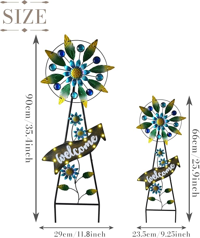 TERESA'S COLLECTIONS Hummingbird Garden Solar Stake, Wind Spinner Yard Art Sign for Outdoor Decor, Metal Purple Floral Windmill Decorative Garden Stake for Lawn Ornaments, Gifts for Mom, 36''
