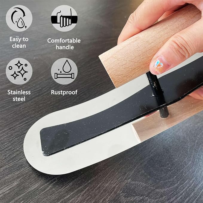 Plaster Finishing Trowel Set, 4 Pack Polished Stainless Steel Concrete Trowel with Wood Handle, 0.3mm Thickness Paint Plastering Hand Tool for Drywall Repairs and Spreading