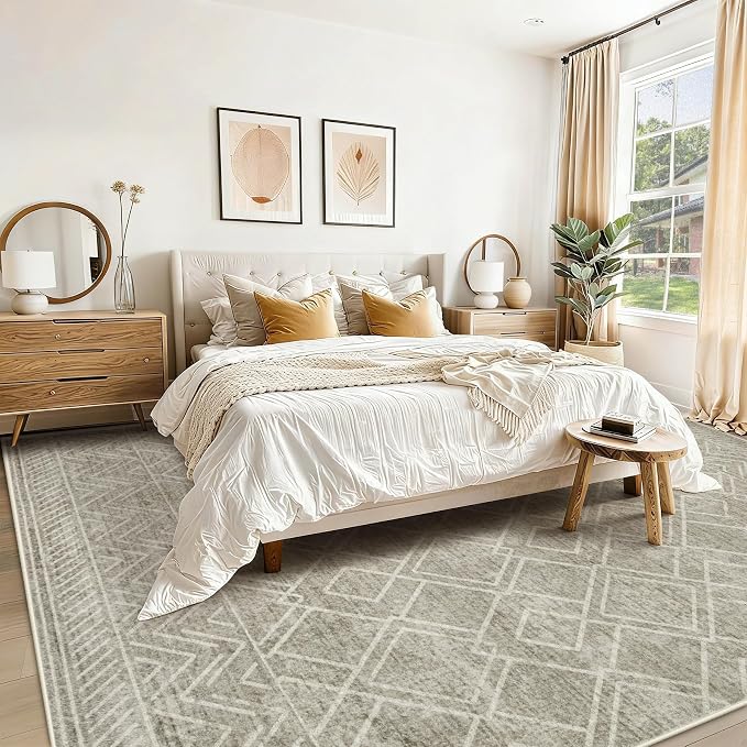 Area Rugs 9x12 Living Room Rug: Washable Geometric Moroccan Neutral Rugs Boho Modern Non Slip Area Rug Large Soft Indoor Floor Low Pile Carpet for Bedroom Dining Room Home Office (Brown, 9'x12')