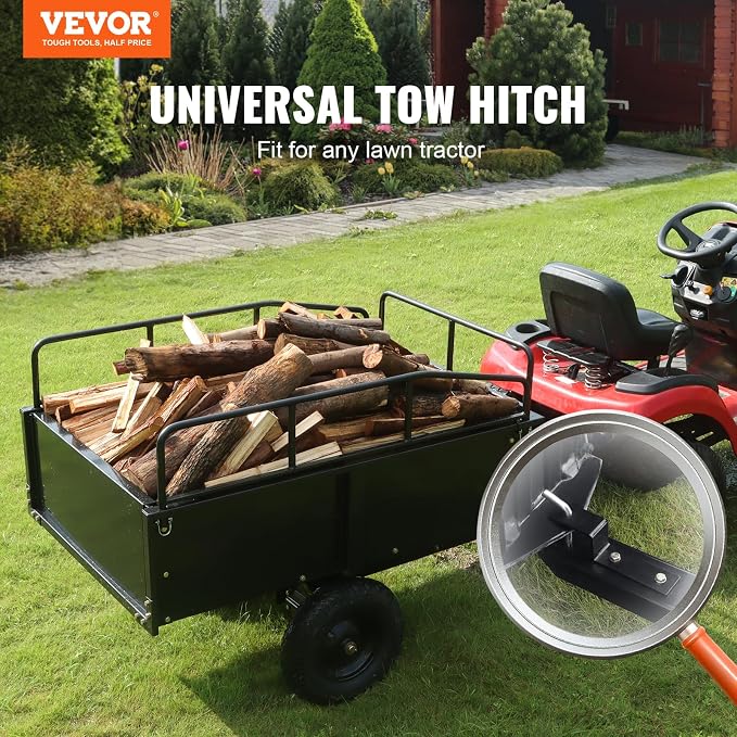 VEVOR Heavy Duty ATV Trailer Steel Dump Cart, 750 lbs 15 Cubic Feet, Garden Utility Trailer Yard Trailers with Removable Sides for Riding Lawn Mower Tractor