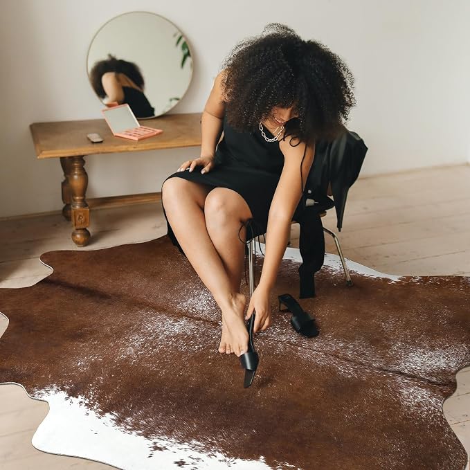 AROGAN 8x10 Faux Cowhide Rug, Cow Print Large Animal Hide Rug Deep Brown | Premium Cow Hide Carpet, Western Rug for Bedroom Living Room Decor, Durable Faux Cow Skin Cowhide Area Rug