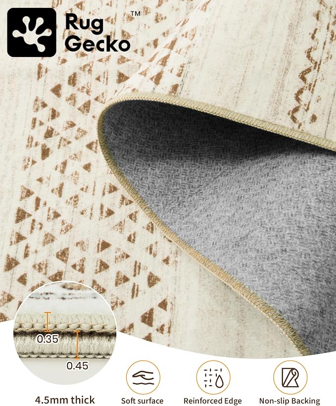 Miukiki 4x6 Washable Area Rug Non Slip Rug for Living Room Brown | Moroccan Soft Low Pile Indoor Area Rug for Living Room Bedroom Dining Room Stain Resistant Carpet with Easy Care 4'x6'