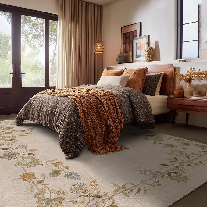 5x7 Area Rugs for Living Room: Washable Rugs for Bedroom Stain Resistant Non Slip Low Pile Soft Lightweight Vintag Rug for Kitchen Dining Room Nursery Farmhouse Entryway