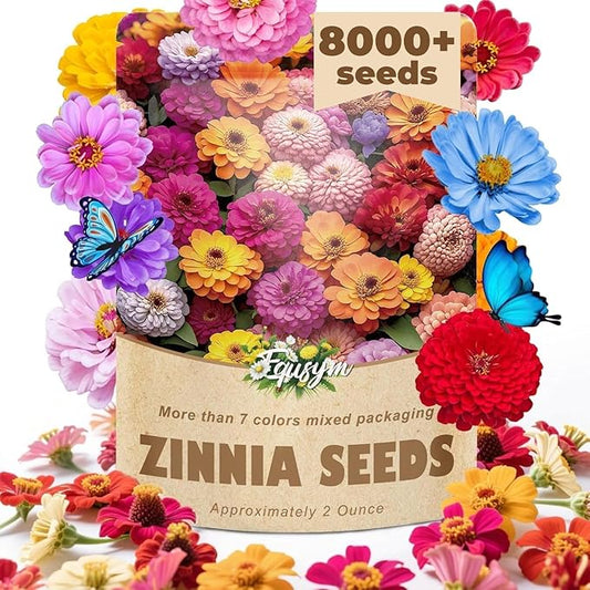8000+ Zinnia Flower Seeds for 2026-7+ Color Mix, High Germination Rate, Perfect for Gardens, Mix Zinnia Wildflower Seeds, Mixed Colors and Large Blooms, Easy to Grow, Large 2 Ounce Packet