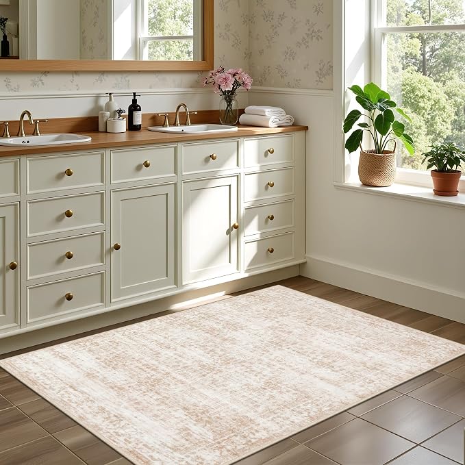2x3 Area Rugs Living Room: Washable Rug for Bedroom Beige Brown | Boho No Slip Stain Resistant Rug Soft Indoor Decor Floor Floral 2x3 Area Rugs for Dining Room, Nursery, Hallway, Home Office