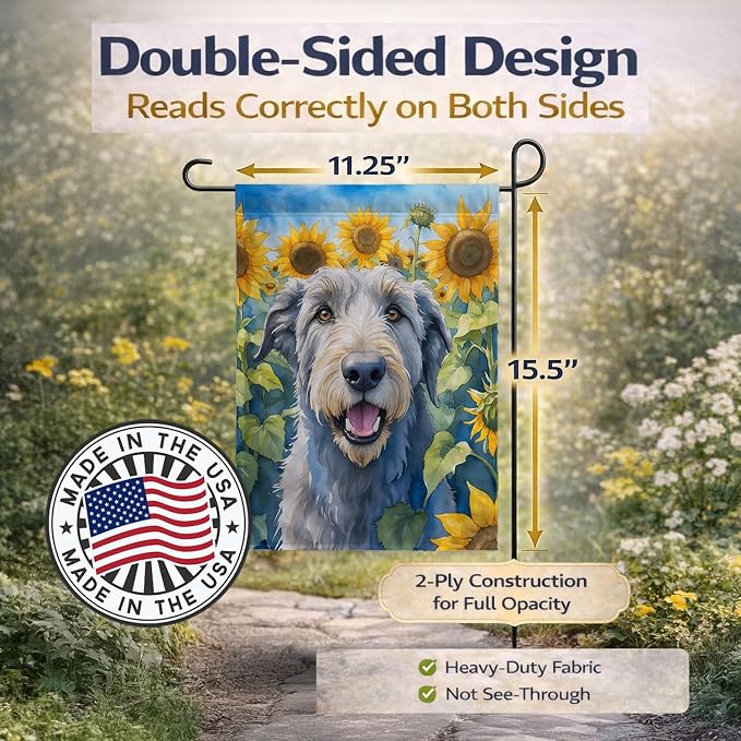 Caroline's Treasures DAC6100GF Irish Wolfhound in Sunflowers Garden Flag Mailbox Flag Decorative Yard Flag Banner Outside Patio Artwork Yard Flower Beds, Garden Size, Multicolor