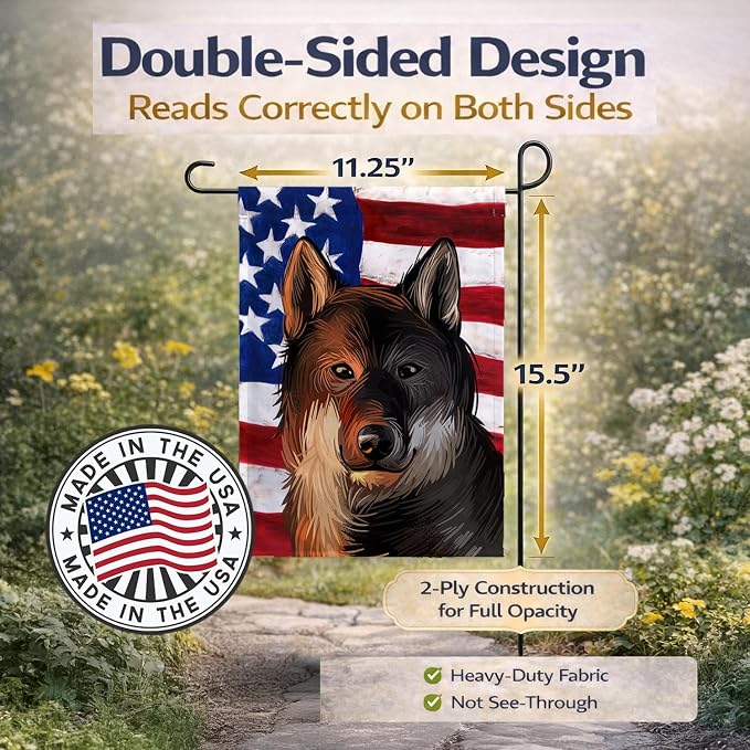Caroline's Treasures CK6706GF Shikoku Dog American Flag Garden Flag Mailbox Flag Decorative Yard Flag Banner Outside Patio Artwork Yard Flower Beds, Garden Size, Multicolor