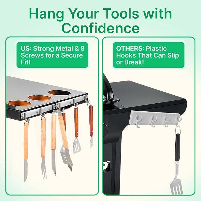 Skywin TidyFriend 2 PCS Grill Hooks for Utensils, Heavy Duty BBQ Utensil Rack with Screws, Metal Kitchen Hooks for Hanging Utensils, Kitchen Utensil Hanger for Grill, Weber, Blackstone