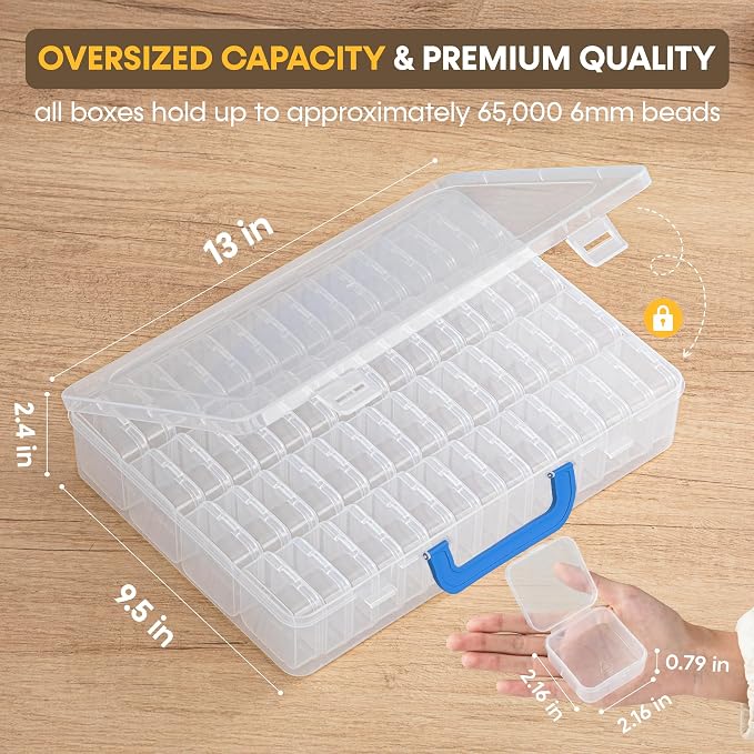 Bead Organizer with Handle, 120Pcs Small Clear Bead Storage Boxes with Labels, Large Craft Case and Mini Plastic Dispensing Containers for Jewelry Making Diamonds Arts Screws Seeds Small Parts