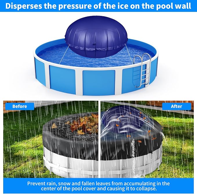 CACSPS Round Pool Pillow for Above Ground Pools, 10Ft Air Pillow for Closing Winter Winterizing Kit, 0.5mm PVC Material, 2X 16.5Ft Rope (Blue)