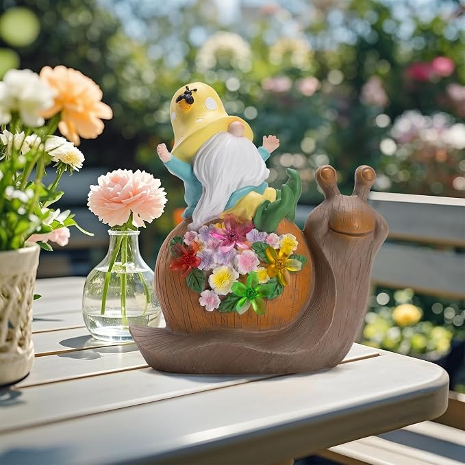 Etlemonde Solar Gnome Snail Statue, Garden Decor